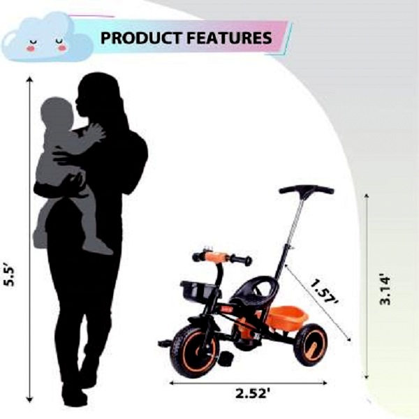 LuvLap Orange Elegant Baby Tricycle - Suryastores