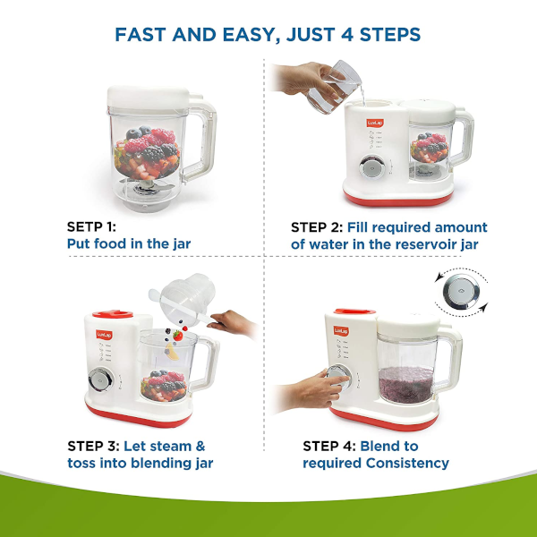 LuvLap Royal Steamer Blender Ideal for baby food 400 ml (White/Red)
