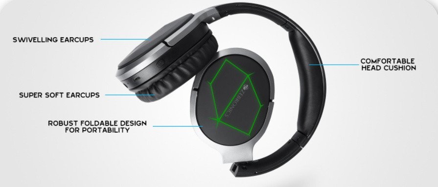ZEBRONICS Zeb-Envy Wireless Bluetooth Headphone with 33 hrs Playback time