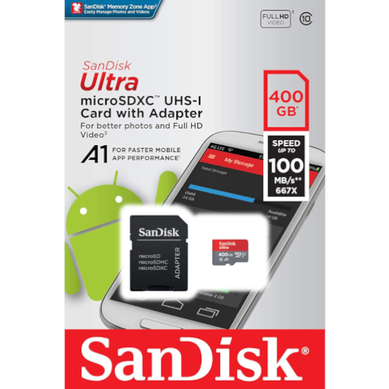 SanDisk Class 10 MicroSDXC Memory Card with Adapter 400GB