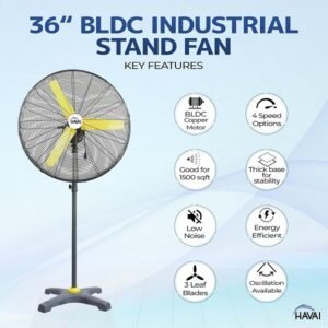 HAVAI 36 inches Pedestal Fan BLDC Copper Motor 3-Blade Design