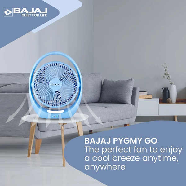 Bajaj Pygmy Go 178MM, Rechargeable Mini Fan with LED Lighting