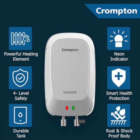 Crompton Instajet Water Geyser Shock Proof with Shockproof body 3-L (White)